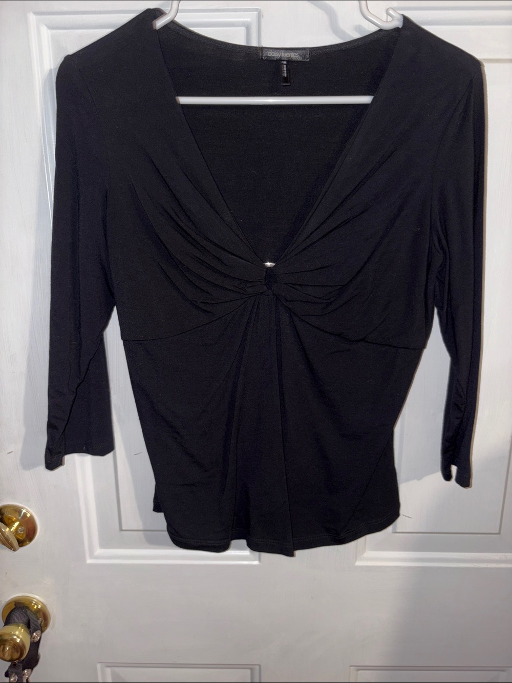Daisy Fuentes Black Twist-Front Long Sleeve Top